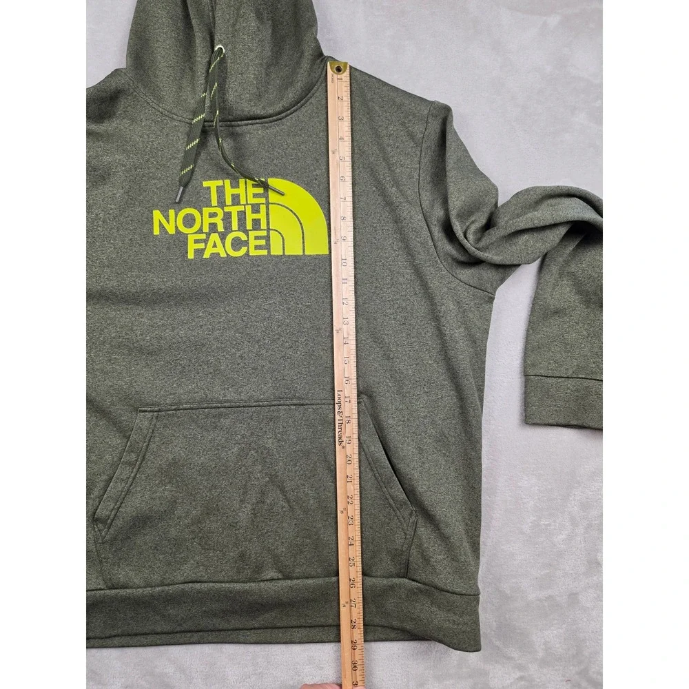 The North Face Hoodie Mens XL Green Yellow Logo Fleece Pullover Sweatshirt